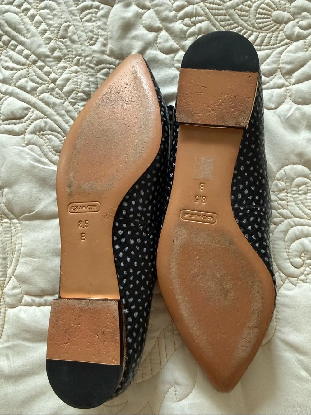 Coach Women’s Flats. Leather Upper. Black with Dots. Size 8.5
